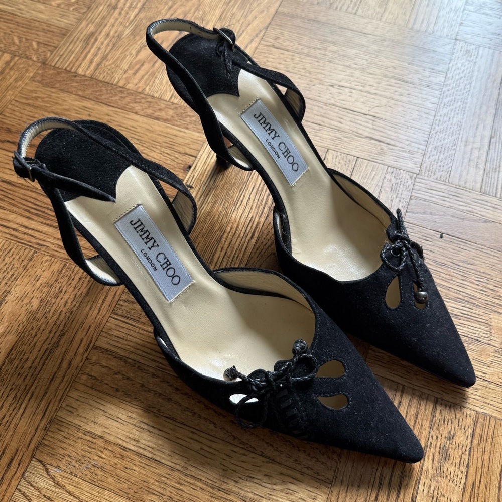 Jimmy Choo Black Suede Heels with Bow Detail - Picture 2 of 5